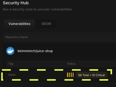 Image showing scan summary providing total number of vulnerability issues detected and critical status of the issues in the NodeOps network Dashboard