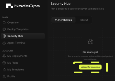 Name docker image resource to scan for vulnerabilities in NodeOps Network Security Hub Dashboard