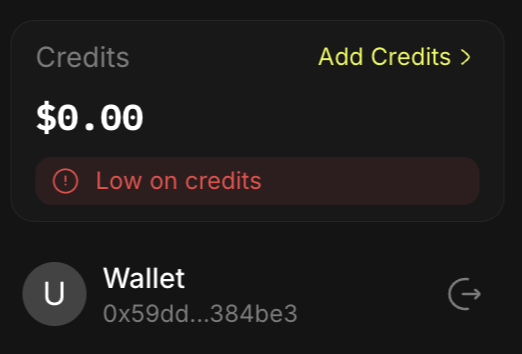 Signed in from the NodeOps Console, click add credits to top up your account to be able to deploy no-code Web3 and Protocol Nodes
