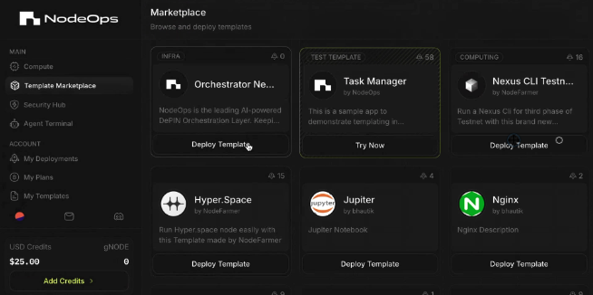 Select the Orchestrator Node template from Console or Marketplace apps