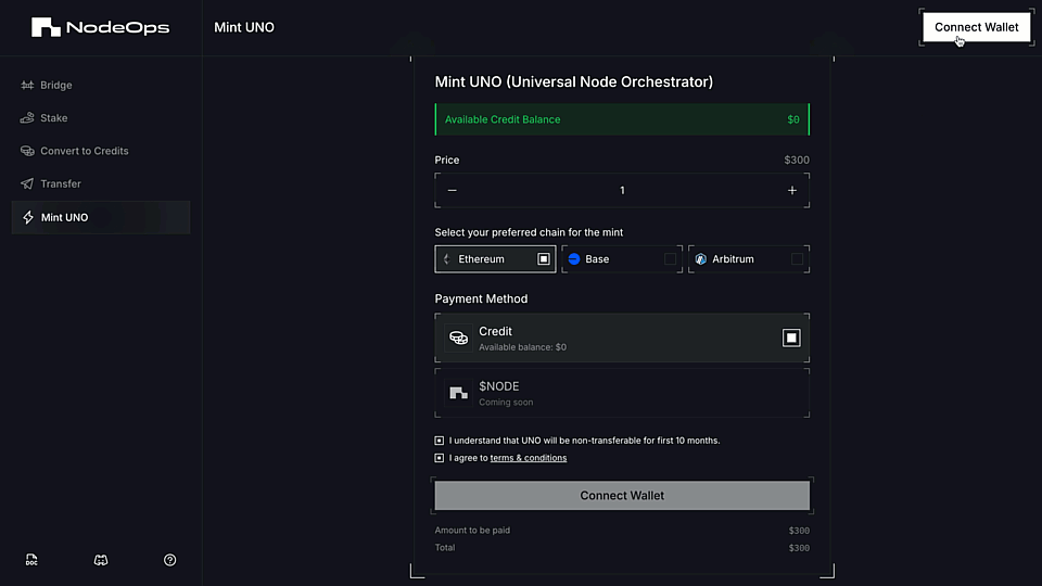 Mint UNO from NodeOps Portal, your unified dashboard to manage your $NODE and UNOs