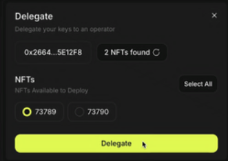 approve the transaction request to delegate the NFT to complete the commission-based NFT delegation flow for your 0G Alignment Node