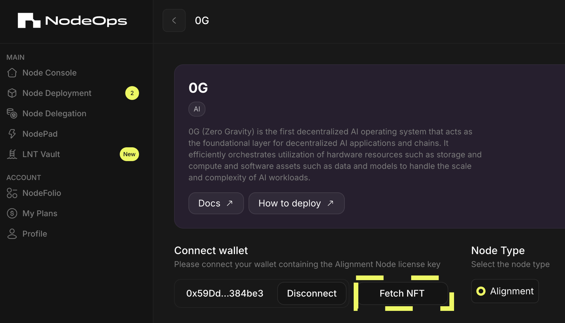 Fetch the NFT for the 0G Alignment Nodes to deploy.
