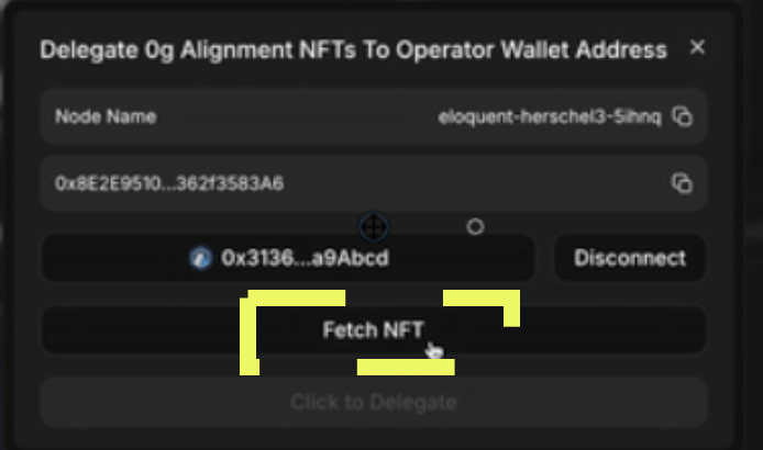 select the NFT to delegate based on its identifier for your 0G Alignment Node