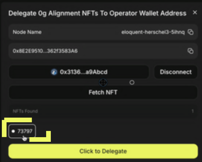 Delegate your 0G Alignment Node license to the Operator Wallet for that Node.