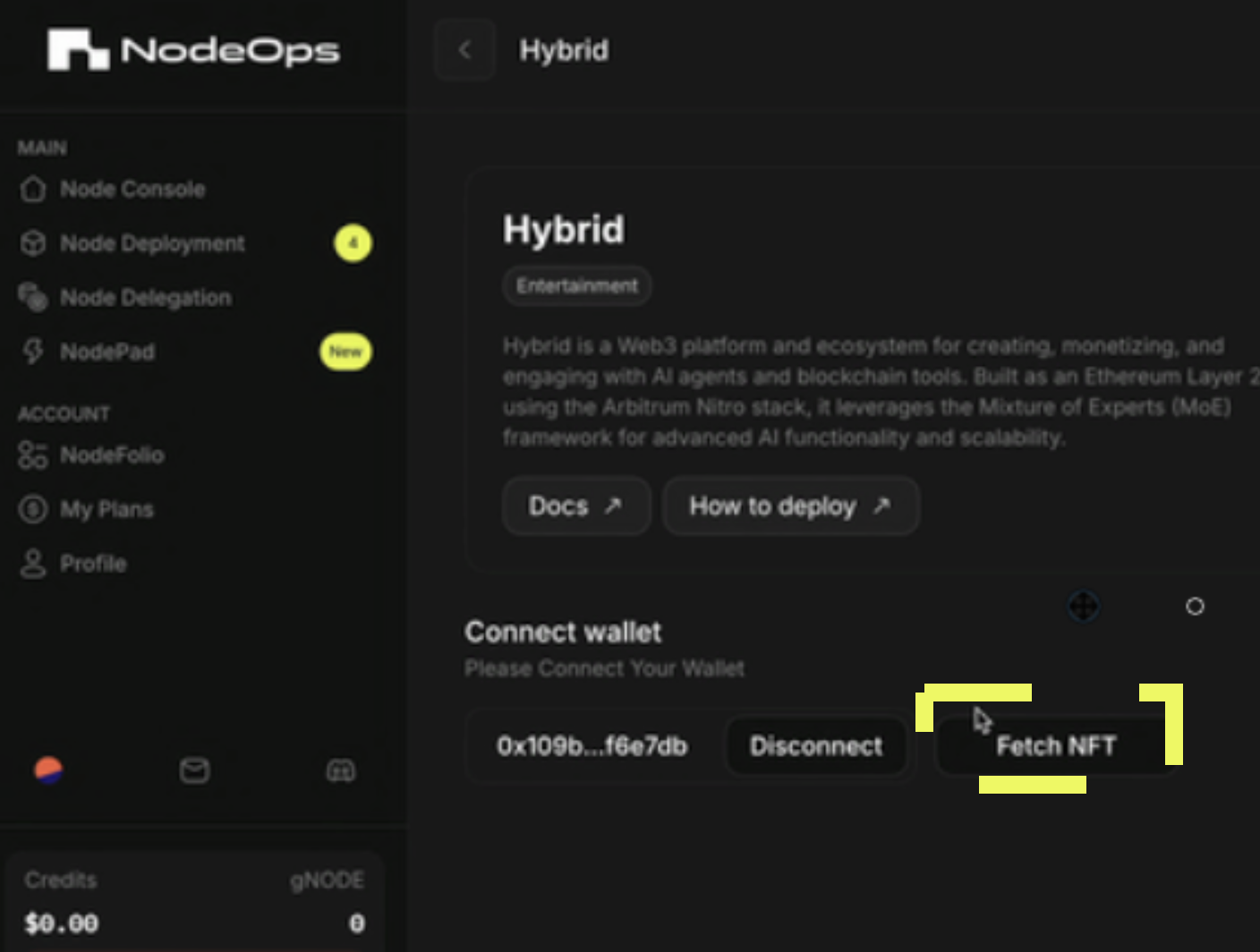 With the wallet containing your Hybrid NFTs connected to the Console dashboard, fetch those licenses.