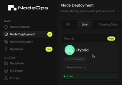 Logged into the Console dashboard select Hybrid.