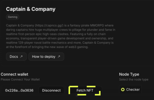 Signed in from the NodeOps Console subscribe to Captain and Company to fetch NFT