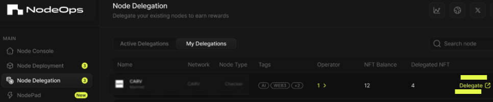 Logged into the NodeOps Compute Console, register which Protocol you will delegate Node running for