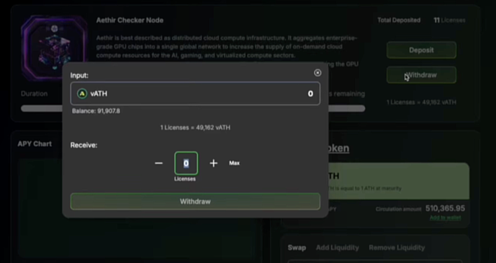 Select how many NFT licenses to make liquid from the LNT Vault