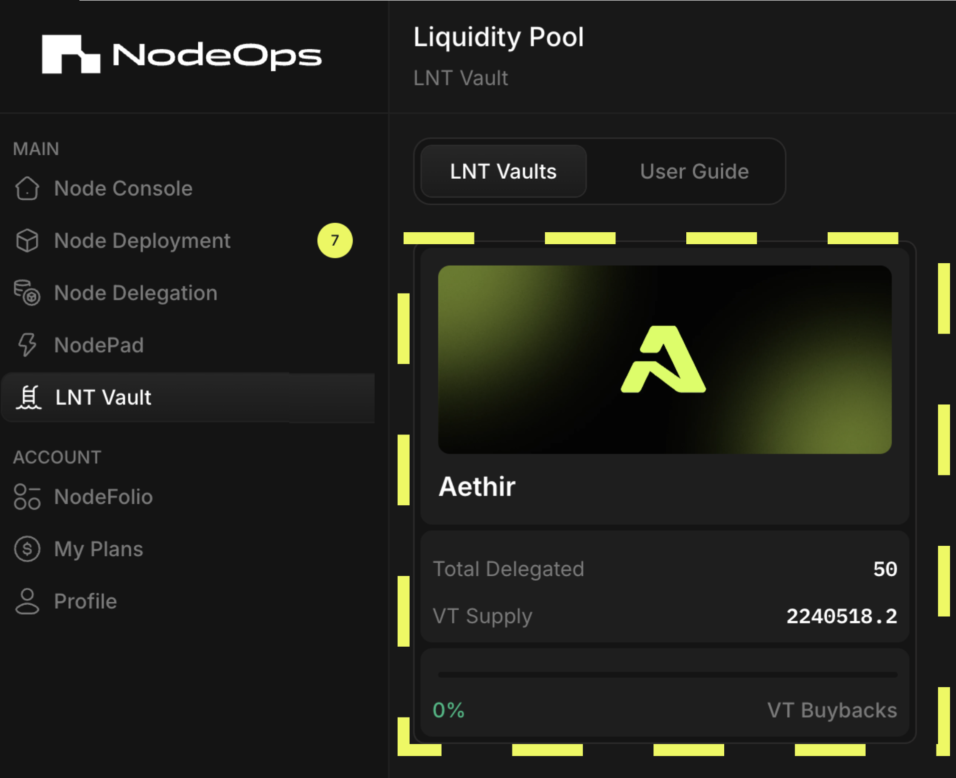 Logged into the NodeOps Compute Console, select the Protocol that will accept your NFT in the LNT Vault