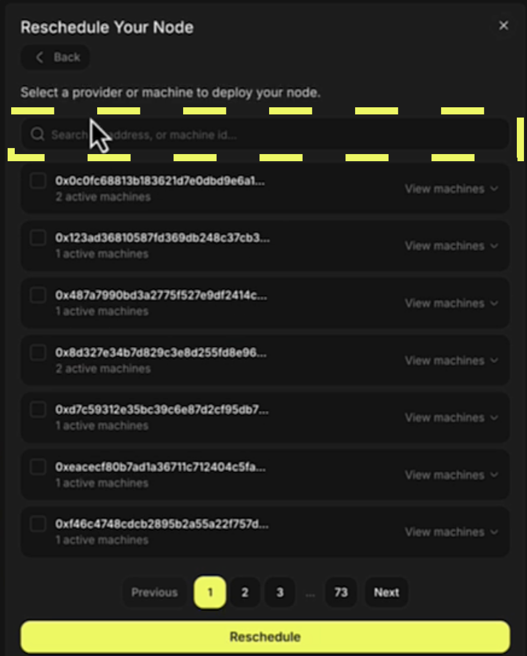 From the deployment's card, click reschedule