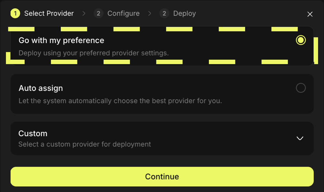 Identify the provider by wallet address or the machine by its unique identifier to auto assign workloads to this preference going forward