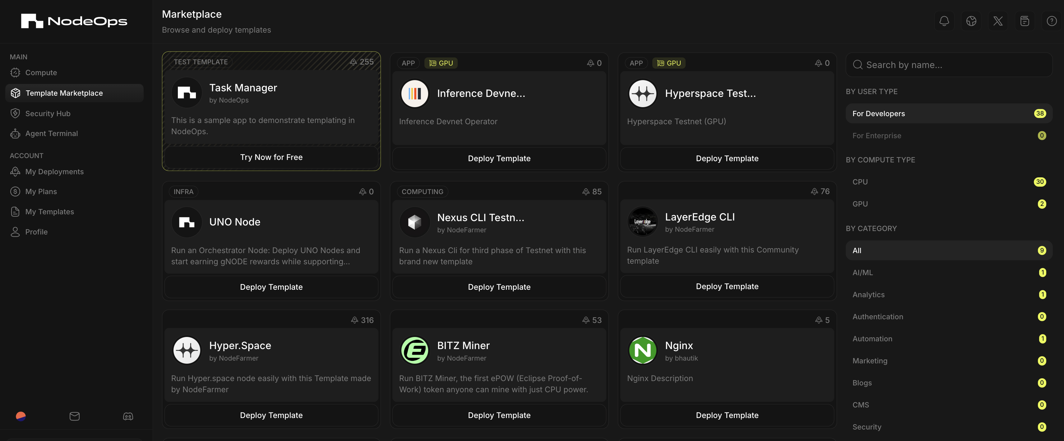 Log into the Marketplace and navigate to Template Marketplace to select your desired template/s