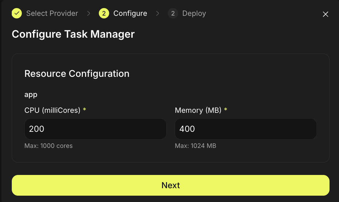 Optionally, adjust the CPU assigned to your template's workload