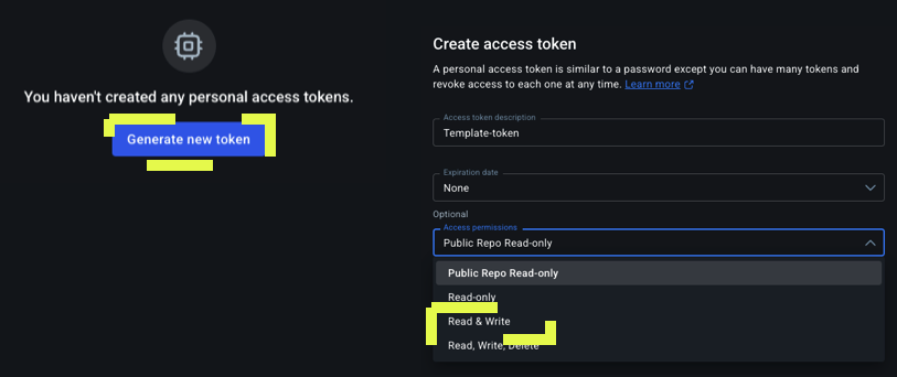Setup personal access token associated with your Docker profile.