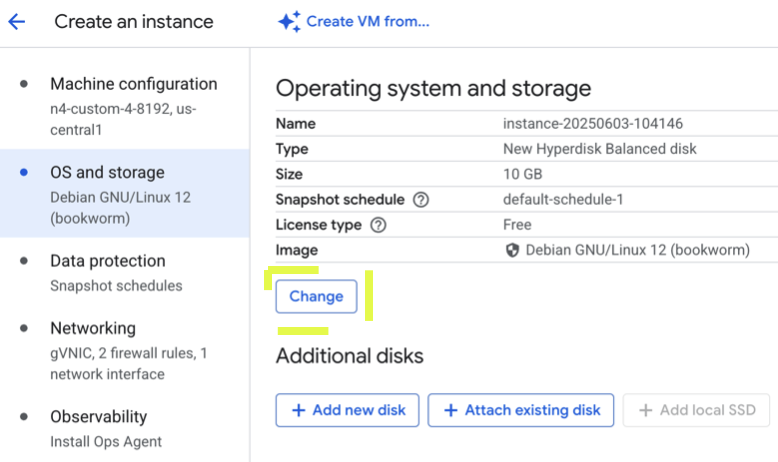 configure GCP machine storage to 80+GB