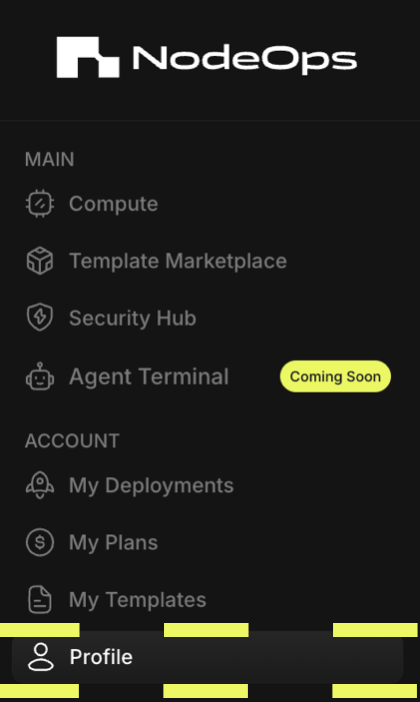 Log into the Marketplace and navigate to Profile to start recovery of bound $NODE now released from the Node as a Service DePIN Compute