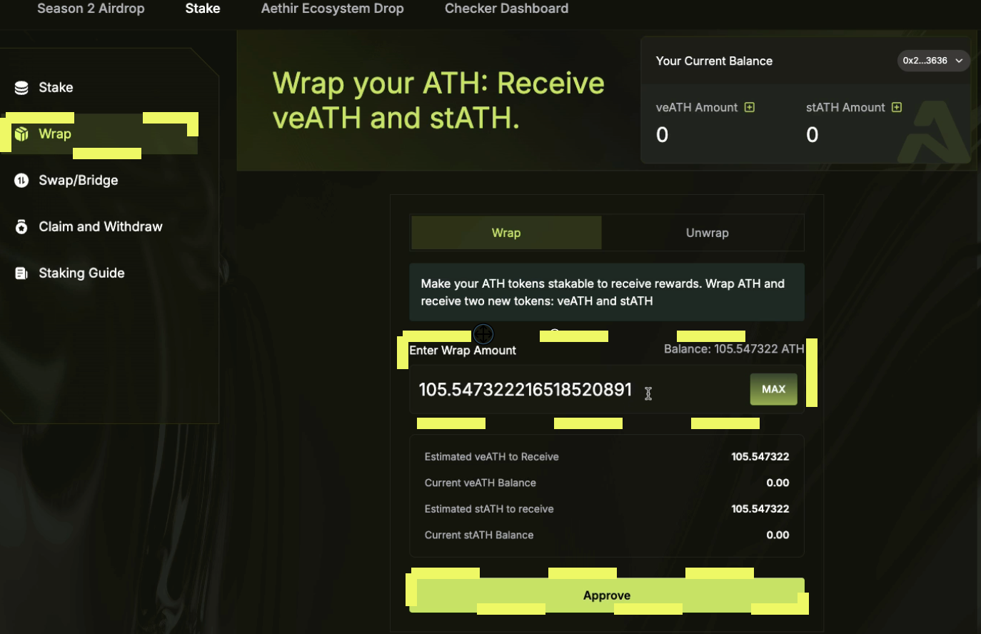 Determine how much token to wrap ahead of staking.