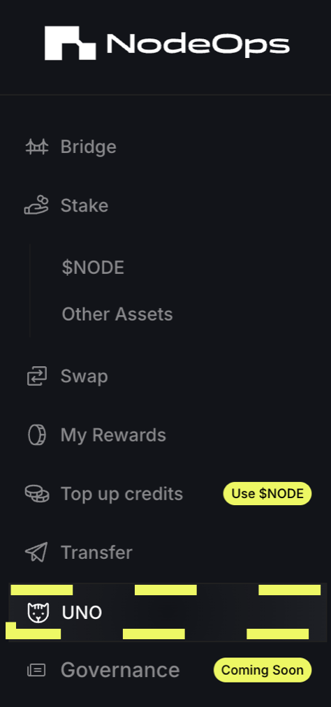 Logged into [Portal.NodeOps.Network you can work with your UNO from the UNO page