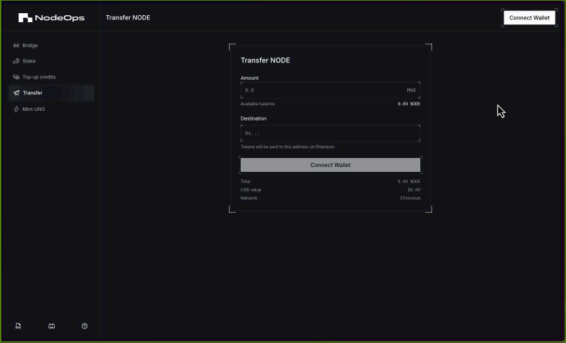 Select the chain that you believe your $NODE tokens on, which is Arbitrum One for airdropped $NODE and the dashboard will show your balance.