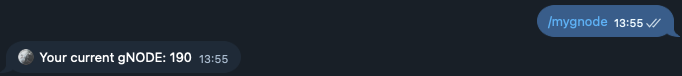 The Telegram bot displays your current gNODE blanace