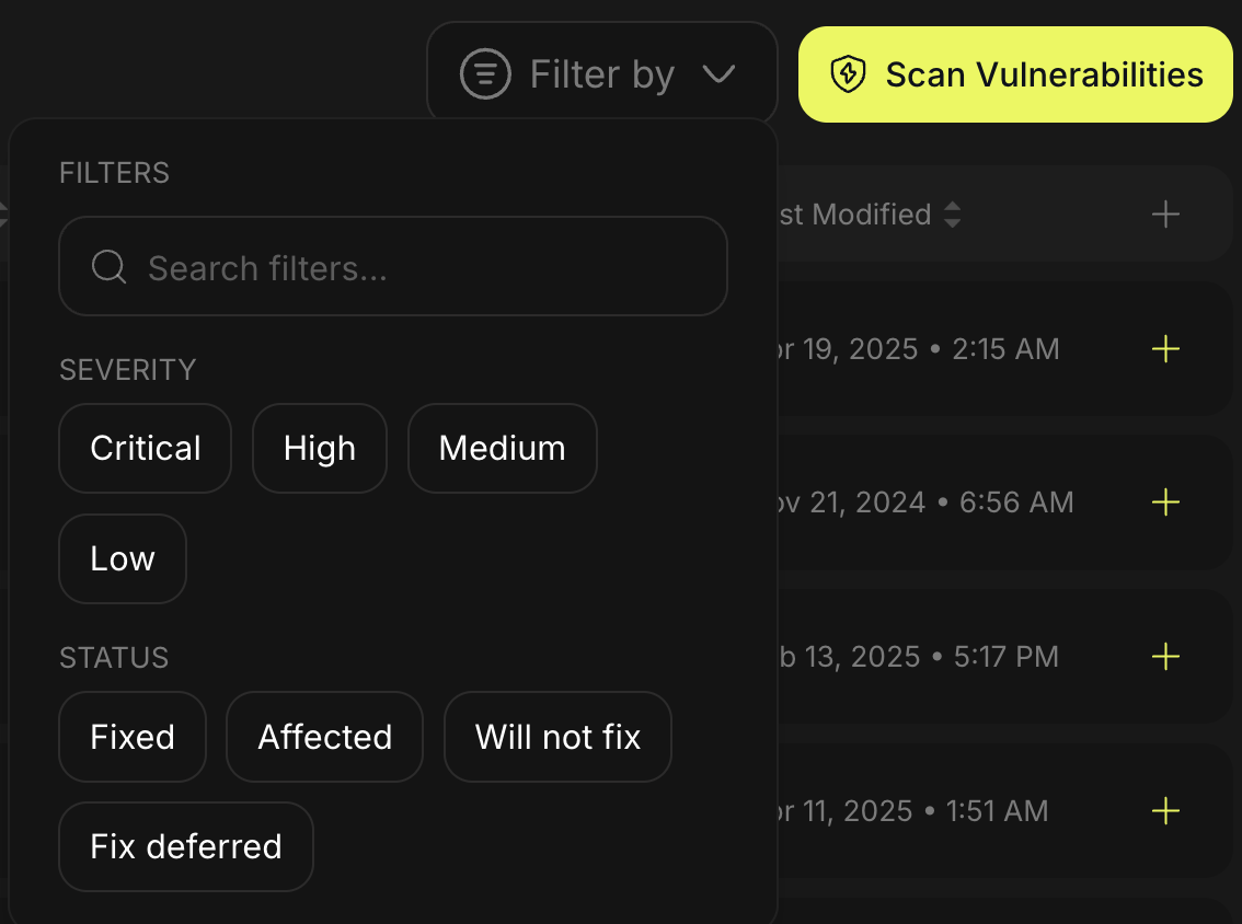 Filter Vulnerabilities in scanned reports on NodeOps Network Marketplace Dashboard