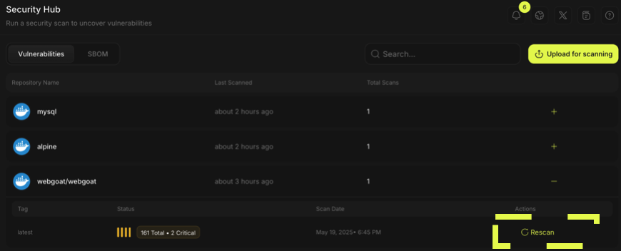 Trigger a manual rescan from NodeOps Network Marketplace Dashboard