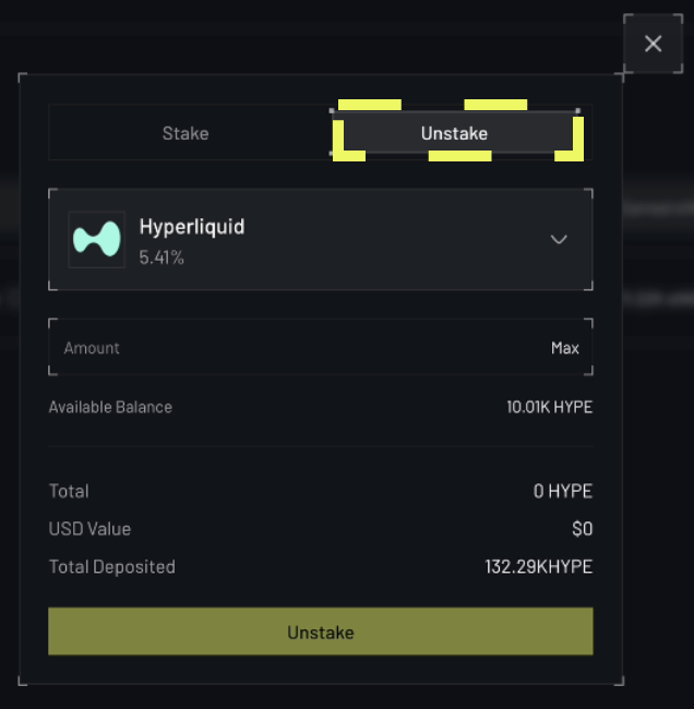Approve connection request with EVM-compatible wallet to unstake from the NodeOps Staking as a Service via a DePIN Compute layer, no code dashboard